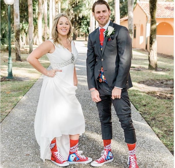 Josh Reddick and fiancee Georgette 'Jett' Elkins wed in Spider-man