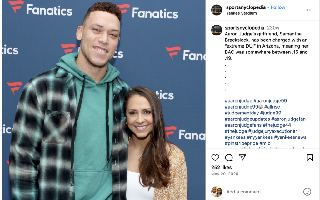 Aaron Judge Wife Samantha Bracksieck