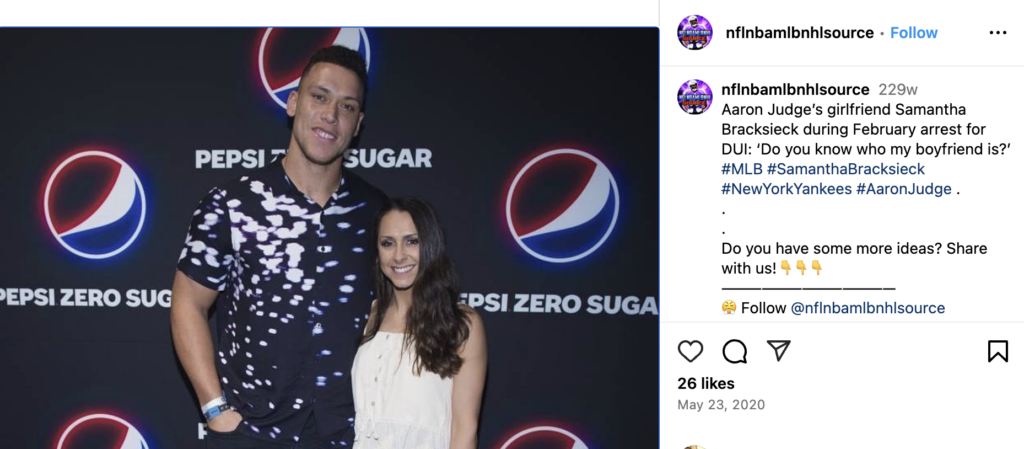 Aaron Judge Wife Samantha Bracksieck